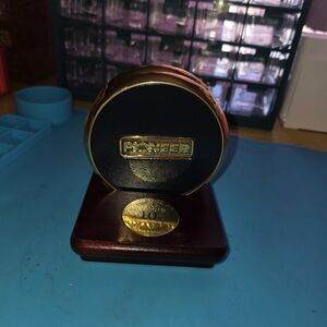 Leather and Brass Drink Coaster Set with Wood Stand Pioneer Branding